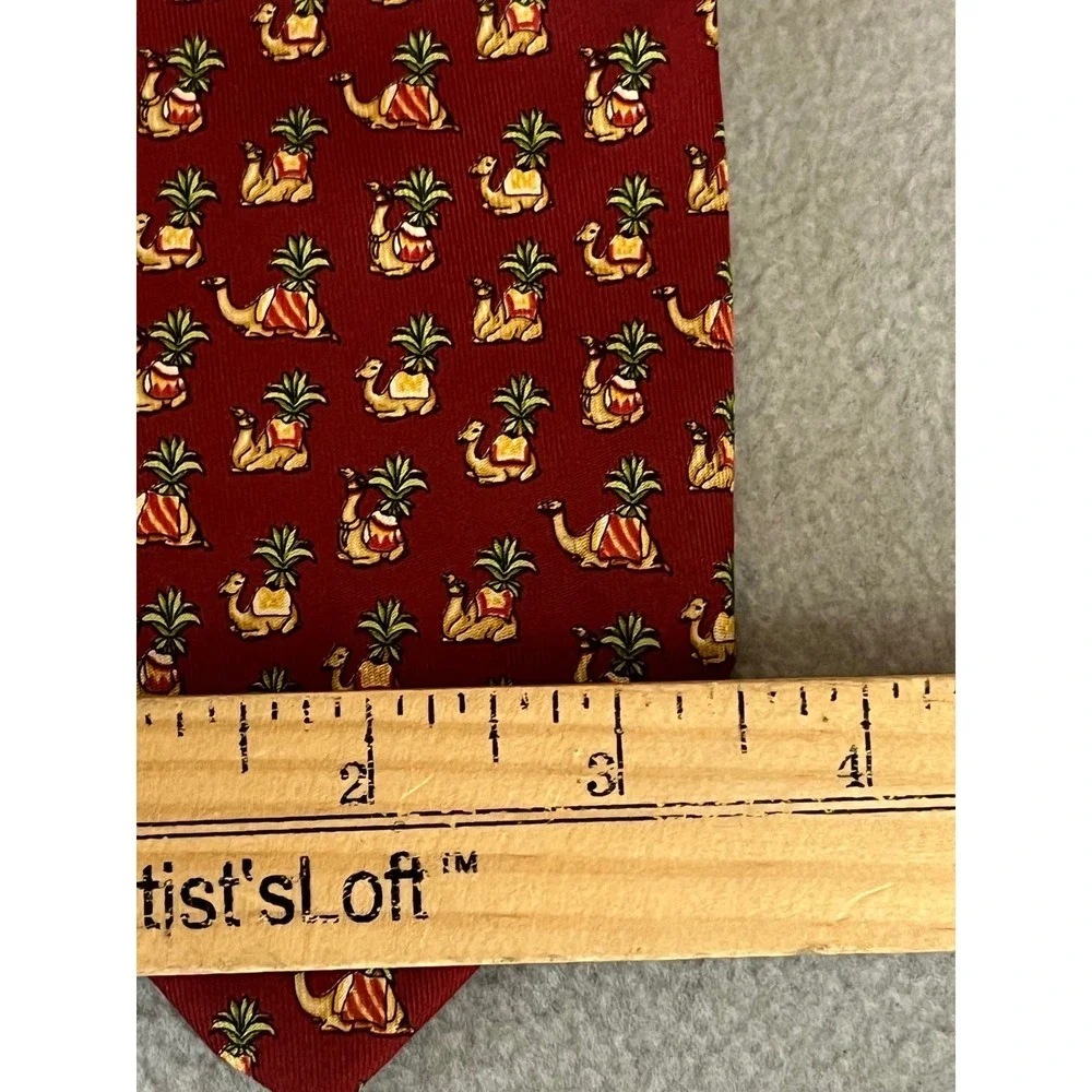 Salvatore Ferragamo Mens Silk Tie Red Camel Palm Tree Animal Print Made in Italy
